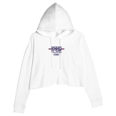 Ladies' Logo Stamp White Cropped Fleece Hoodie (Front Print)