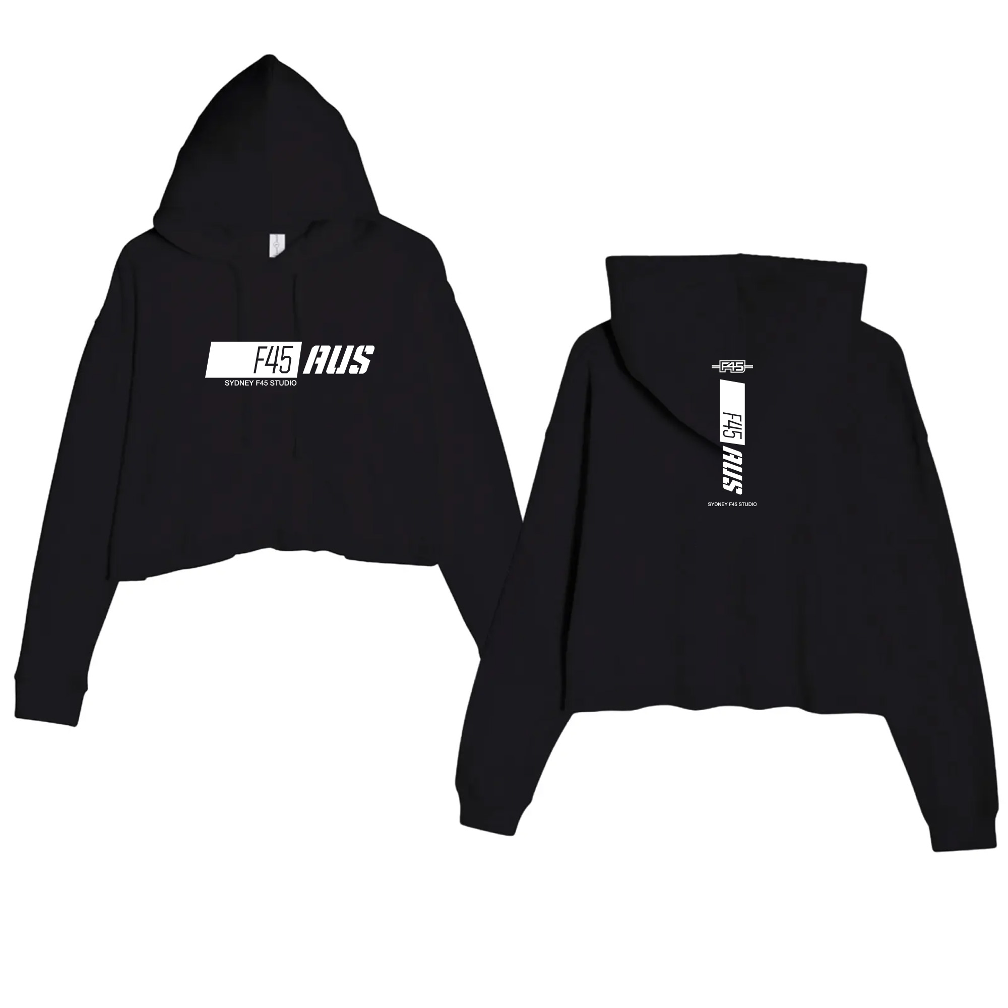 Ladies' Slanted Stripe Black Cropped Fleece Hoodie (Front Print + Back Print)