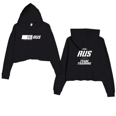 Ladies' Slanted Stripe City Stamp Black Cropped Fleece Hoodie (Front Print + Back Print)