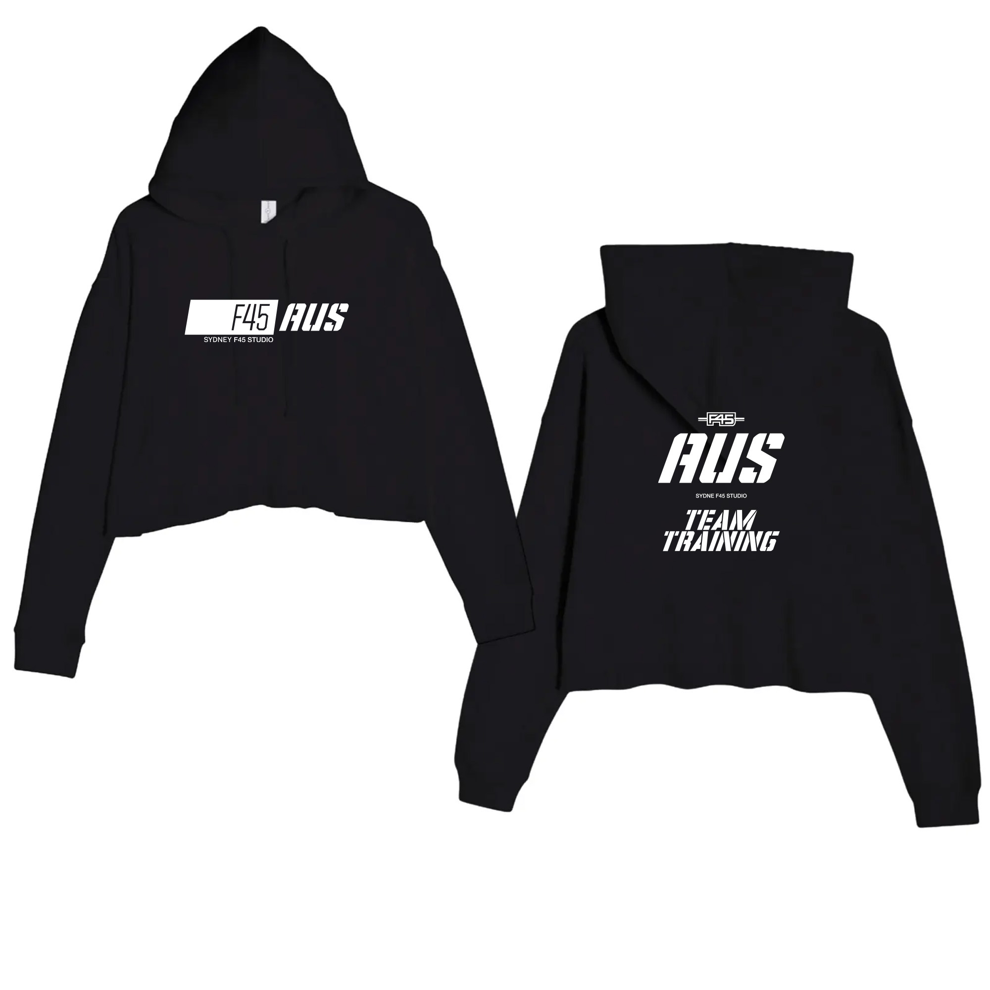 Ladies' Slanted Stripe City Stamp Black Cropped Fleece Hoodie (Front Print + Back Print)