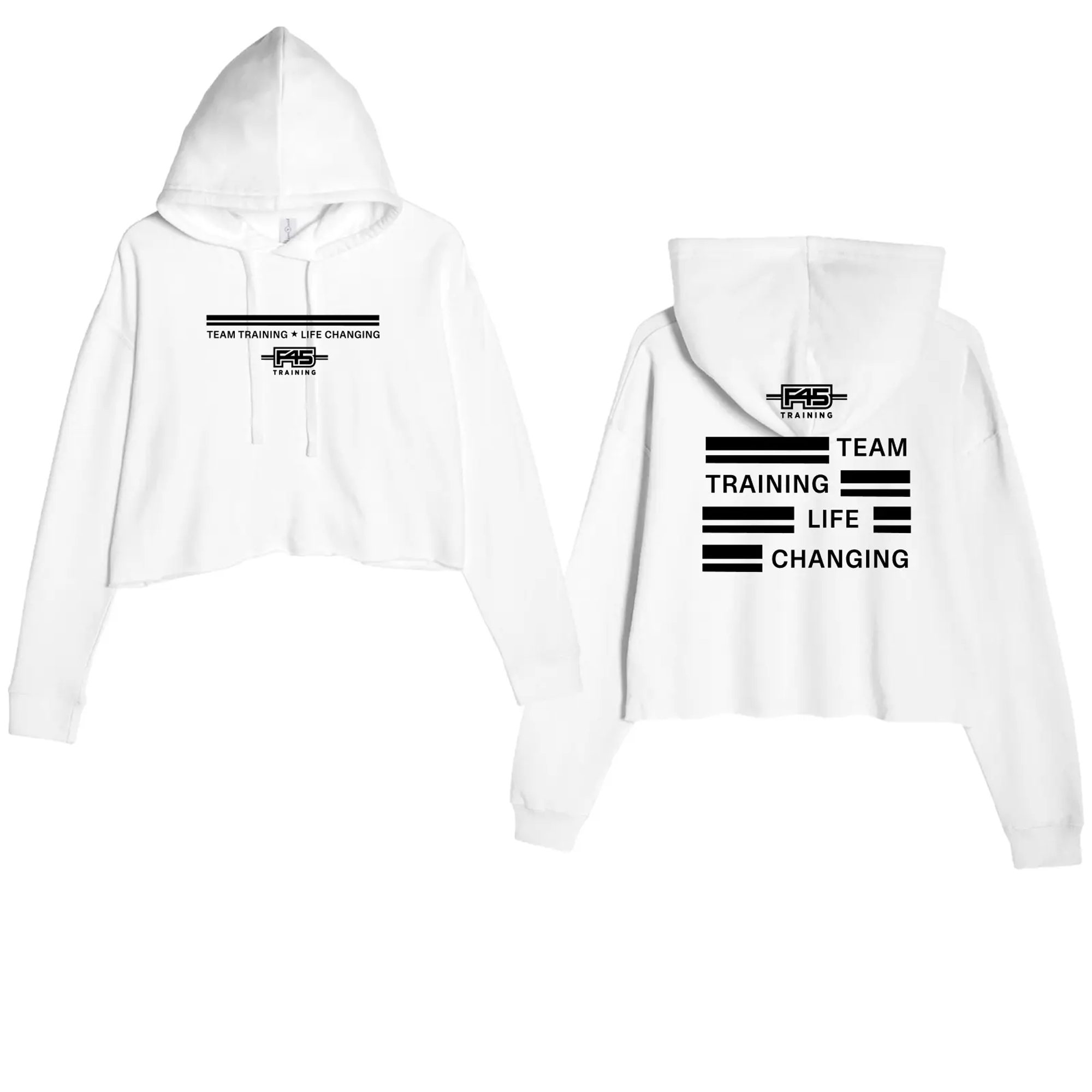Ladies' Stripes Logo White Cropped Fleece Hoodie (Front Print + Back Print)