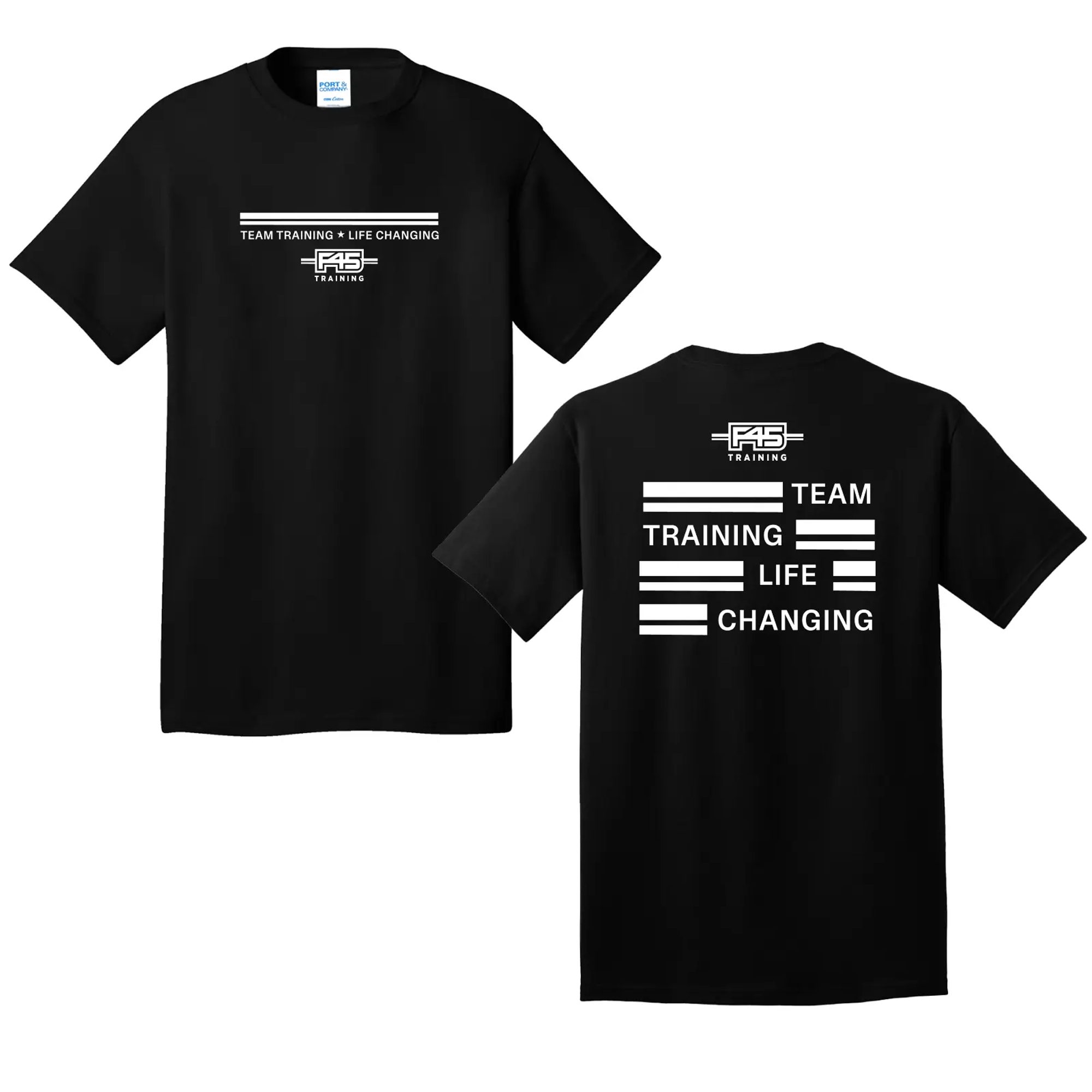 Stripes Logo Jet Black Cotton Tee (Front Print + Back Print)