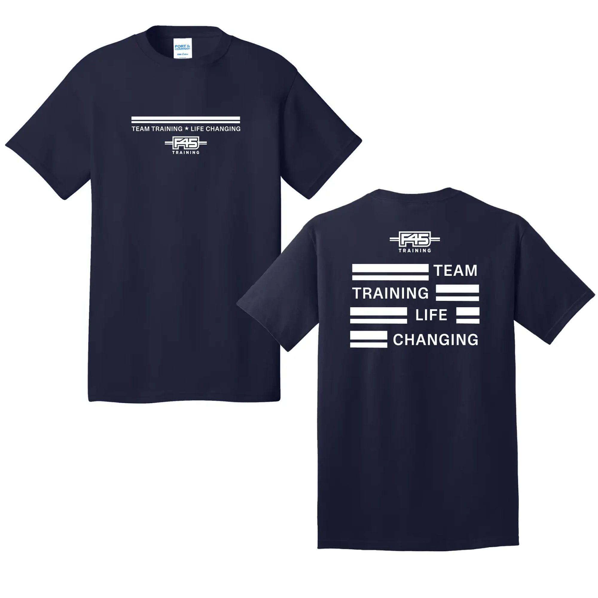 Stripes Logo True Navy Cotton Tee (Front Print + Back Print)