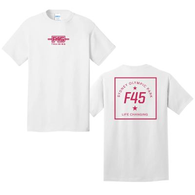 Crimson Passport Stamp White Cotton Tee (Front Print + Back Print)