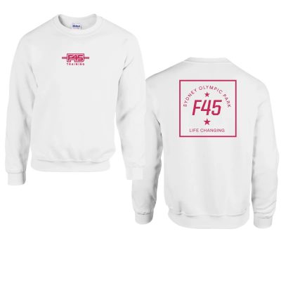 Crimson Passport Stamp White Fleece Crew (Front Print + Back Print)
