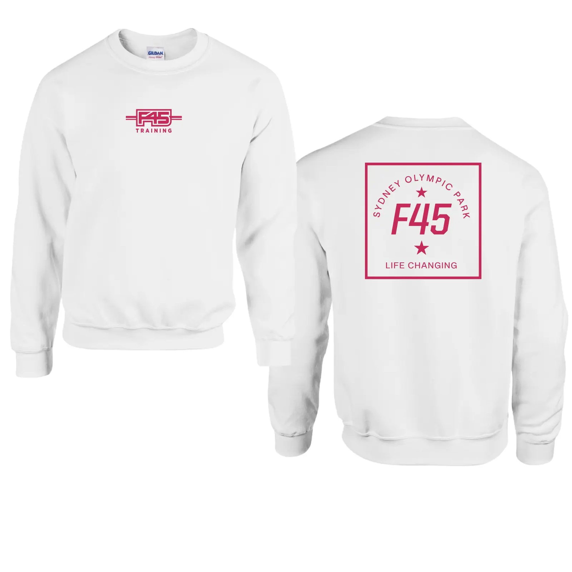 Crimson Passport Stamp White Fleece Crew (Front Print + Back Print)