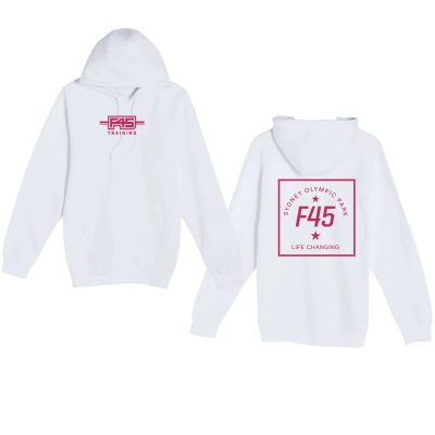Crimson Passport Stamp White Hooded Sweatshirt (Front Print + Back Print)