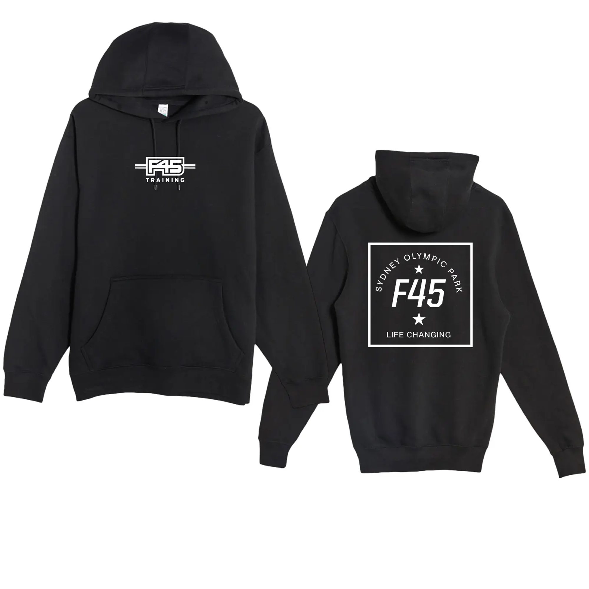 Passport Stamp Black Hooded Sweatshirt (Front Print + Back Print)