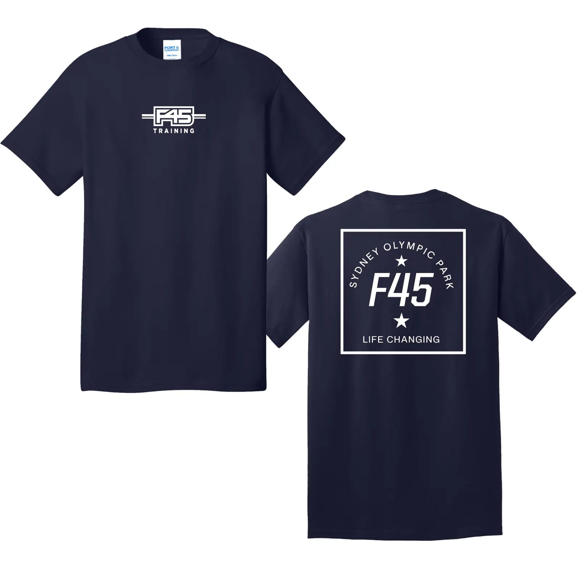 Passport Stamp True Navy Cotton Tee (Front Print + Back Print)