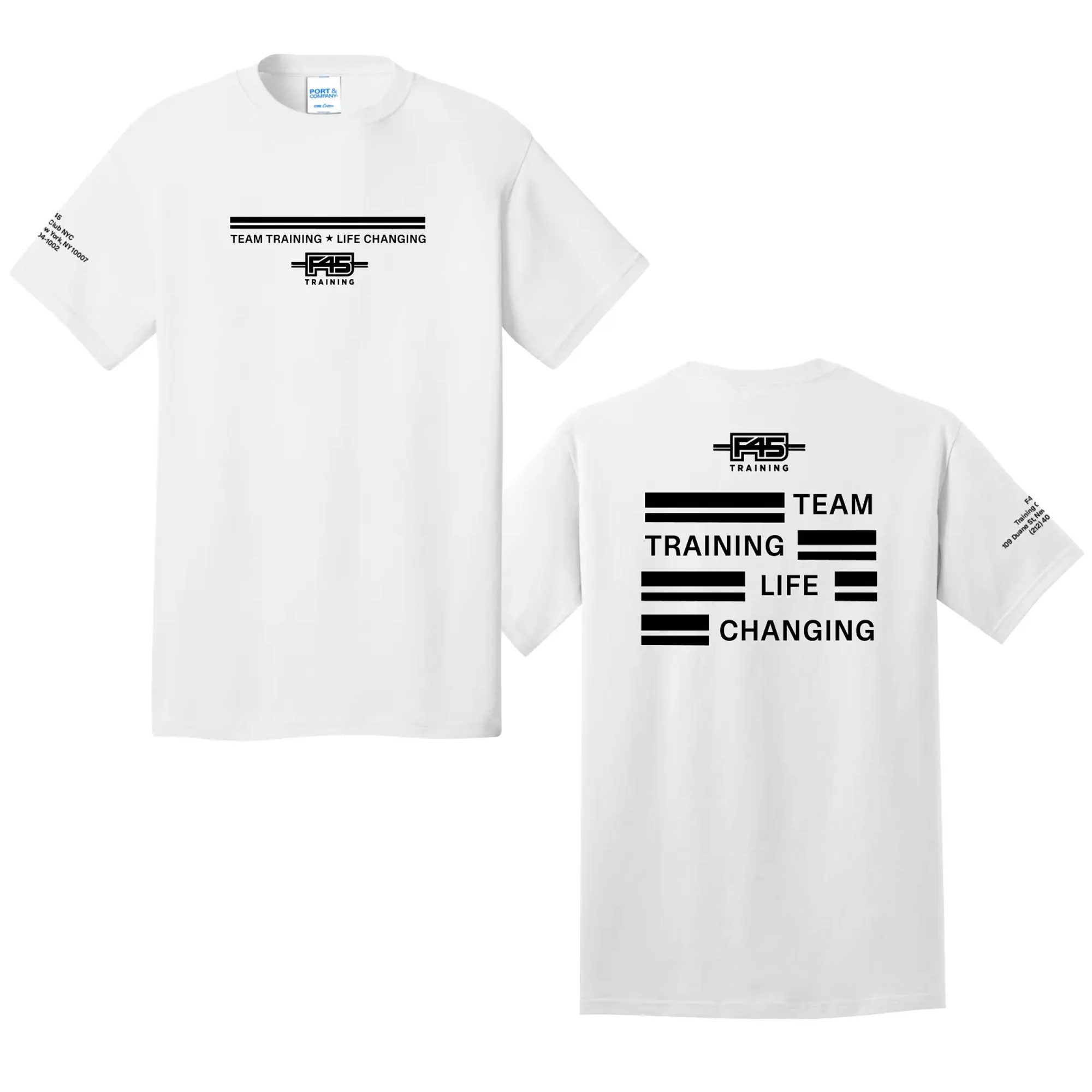 Stripes Logo White Cotton Tee (Front Print + Back Print + Sleeve Print)