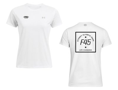 Ladies' Passport Stamp Under Armour White Tech Tee (Front Print + Back Print)