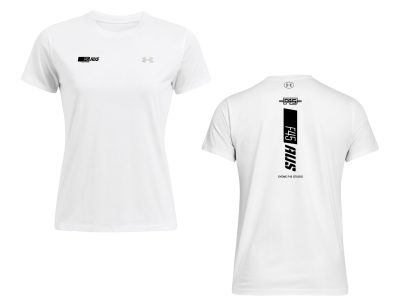 Ladies' Slanted Stripe Under Armour White Tech Tee (Front Print + Back Print)