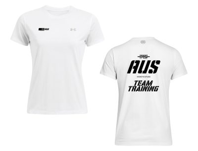 Ladies' Slanted Stripe City Stamp Under Armour White Tech Tee (Front Print + Back Print)