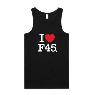 Love F45 Logo Valentines Black Singlet (Front Print)