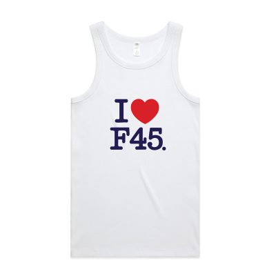 Love F45 Navy Logo Valentines White Singlet (Front Print)