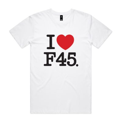 Love F45 Black Logo Valentines White T-Shirt (Front Print)